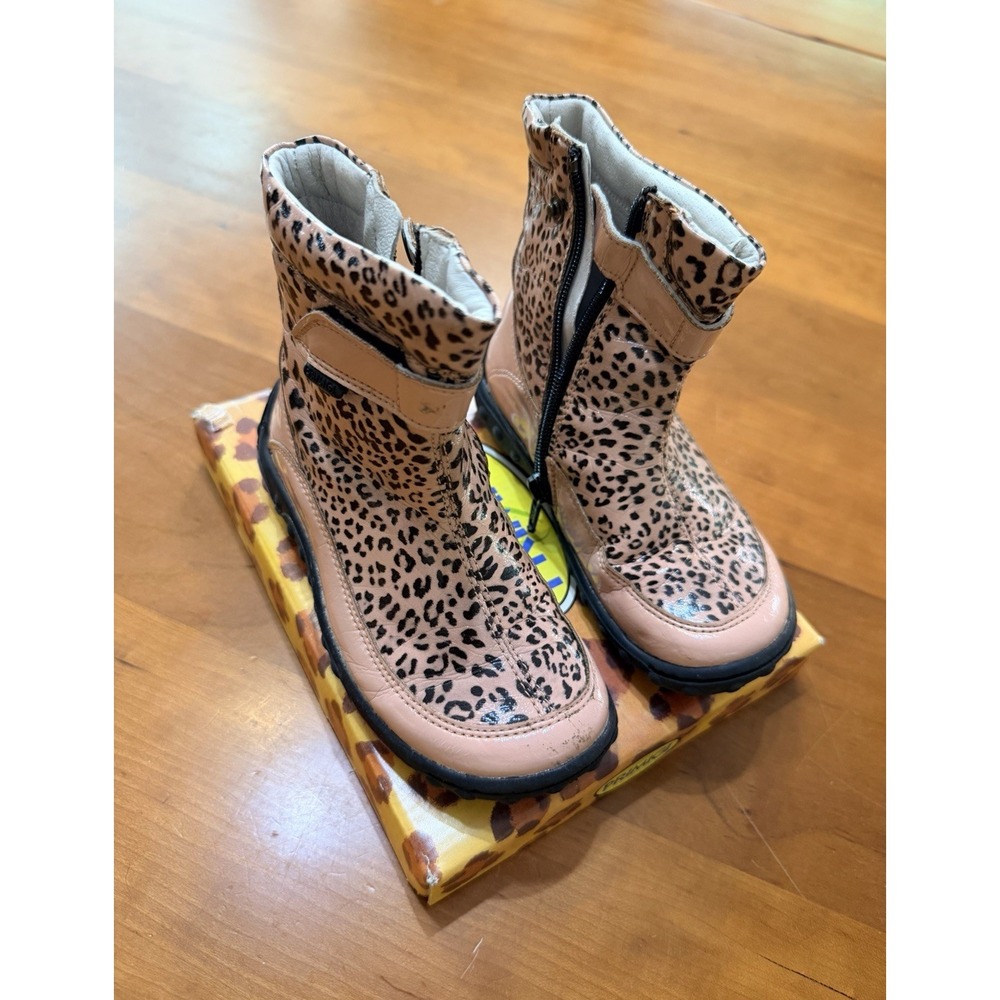 Primigi Girls Leopard Print Zip Ankle Bootie Pink/Black Round Toe EU 25